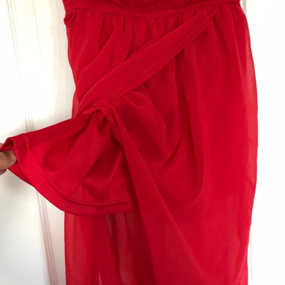 Strapless red high low chiffon dress - Picture 6 of 6